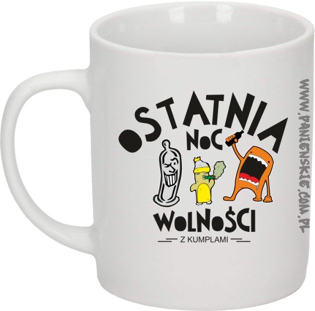 Ostatnia Noc Wolności z kumplami Funny Cartoons - Kubek ceramiczny biały 
