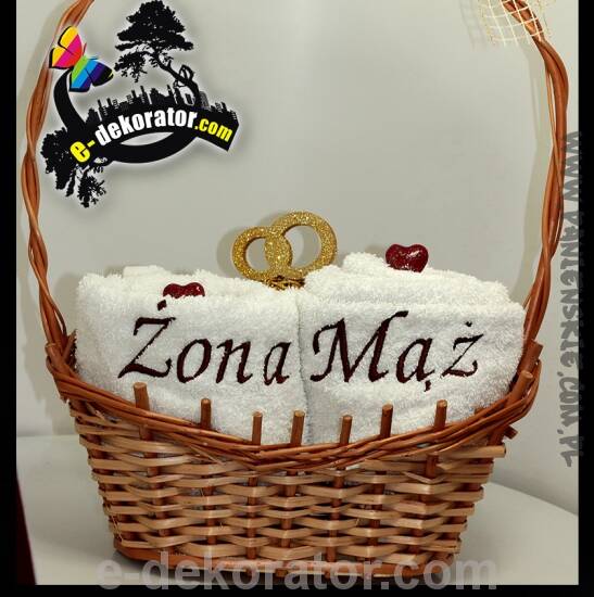 MĄŻ I ŻONA ręczniki z haftem w pudełku ozdobnym 2x 50/100cm PREZENT NA ŚLUB