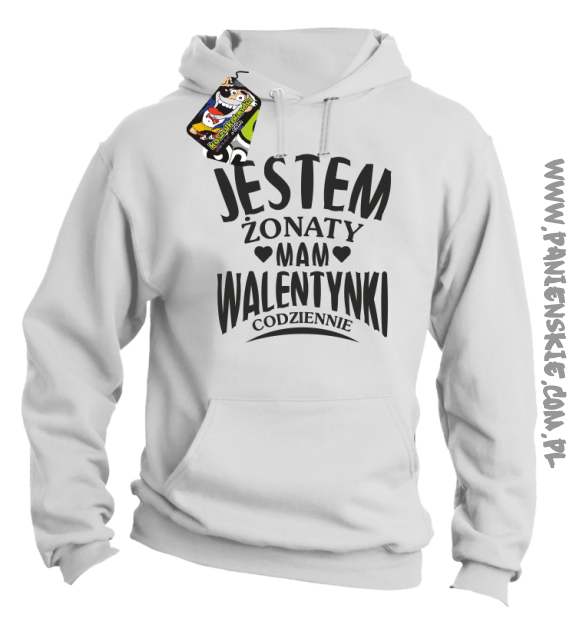 Jestem żonaty mam Walentynki codziennie - Bluza męska z kapturem biala 